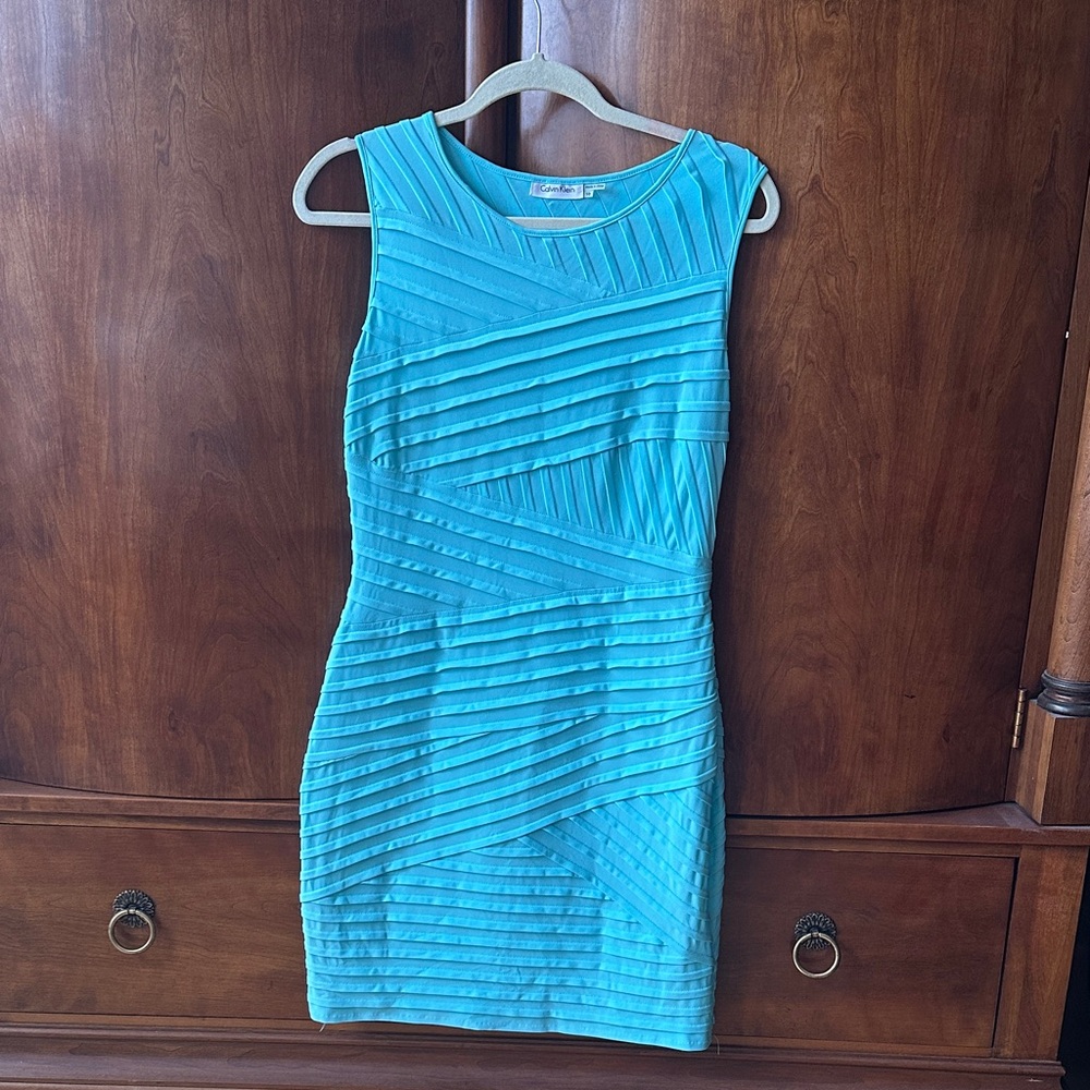 Calvin Klein Turquoise Textured Mini Dress